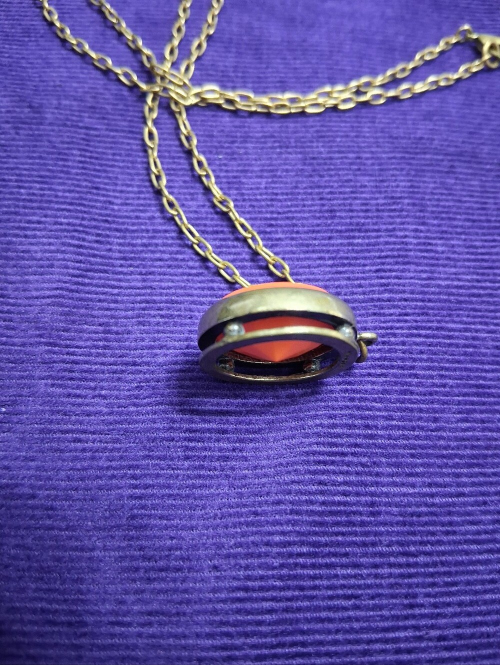 Vintage EXTASIA Intaglio Cameo Necklace Orange Coral Opaque Glass Artisan Made - Picture 8 of 14
